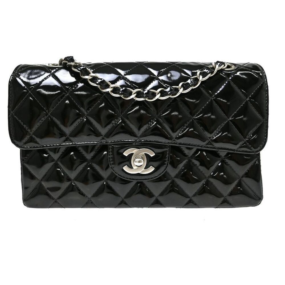 Chanel Timeless - Classic Double Flap Quilted Crinkled Patent Black